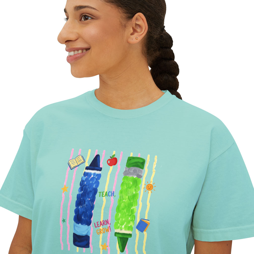 Boxy Tee — Colorful Markers Art Print Women's Cropped T‑Shirt