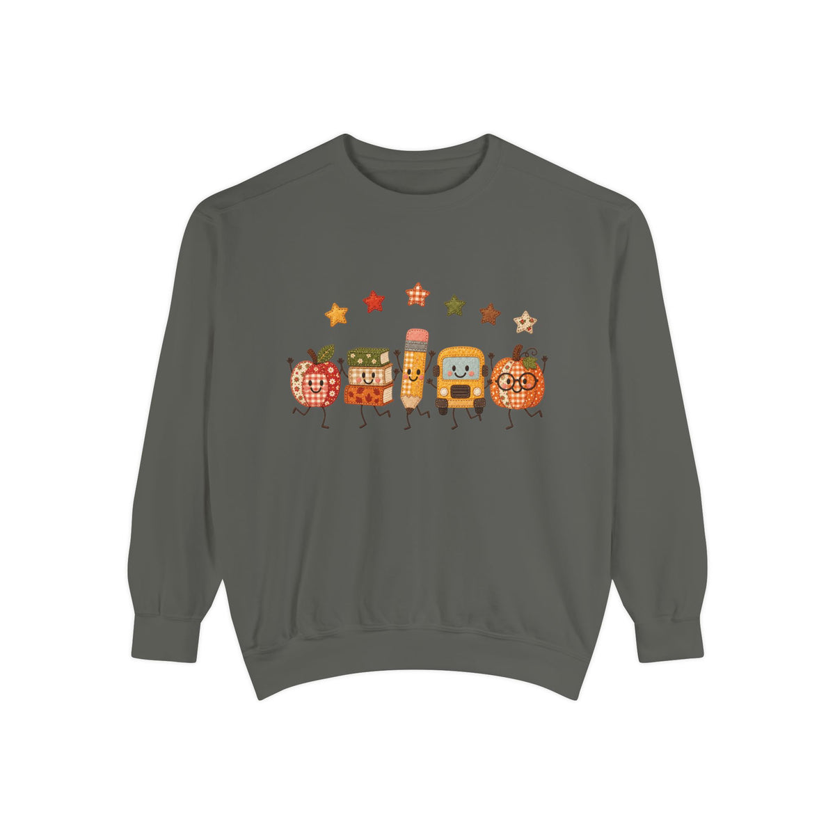 Cute Fall Teacher Characters and Stars Crewneck