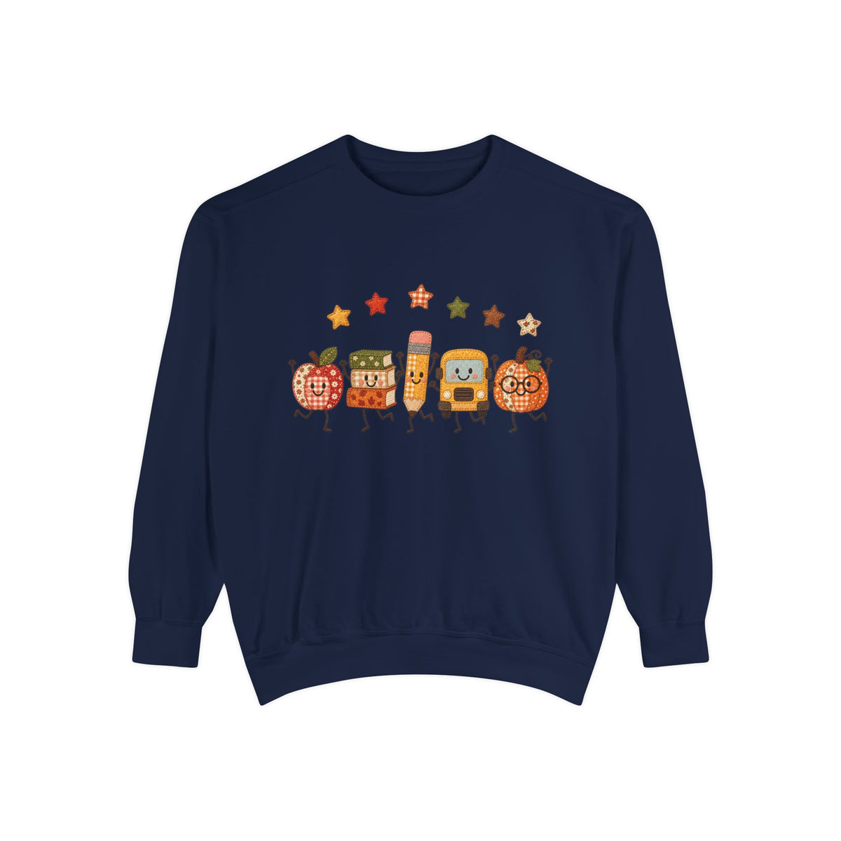 Cute Fall Teacher Characters and Stars Crewneck