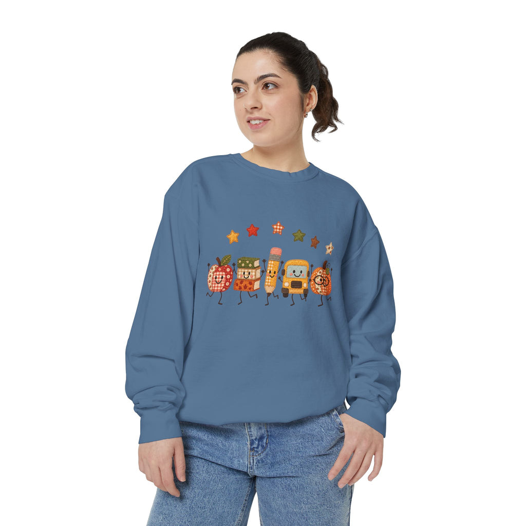 Cute Fall Teacher Characters and Stars Crewneck