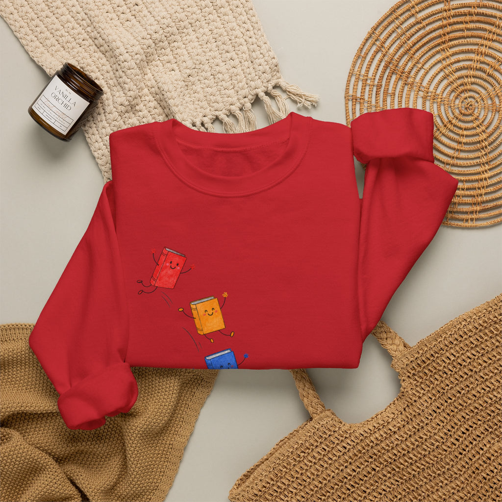 Teacher Backpack and Falling Books Crewneck Sweatshirt — Cute School Supplies Graphic