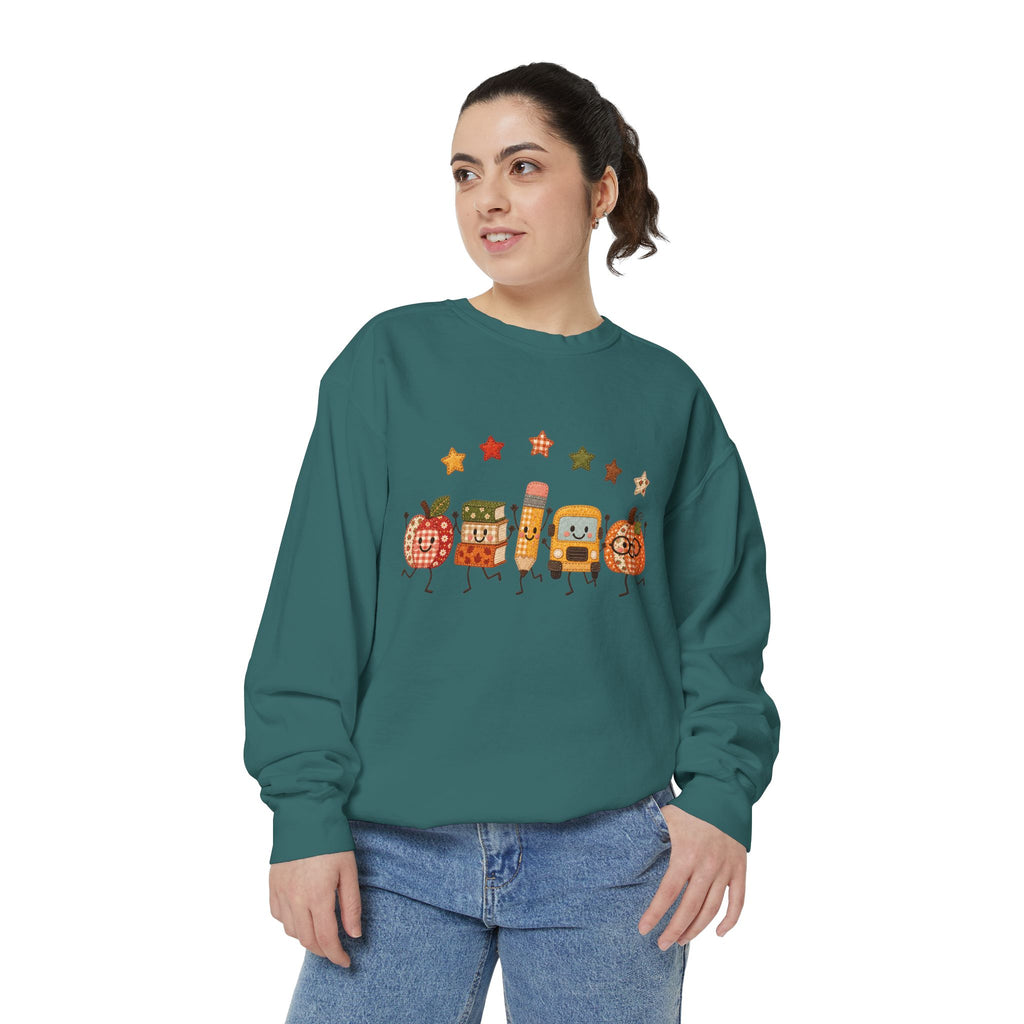 Cute Fall Teacher Characters and Stars Crewneck