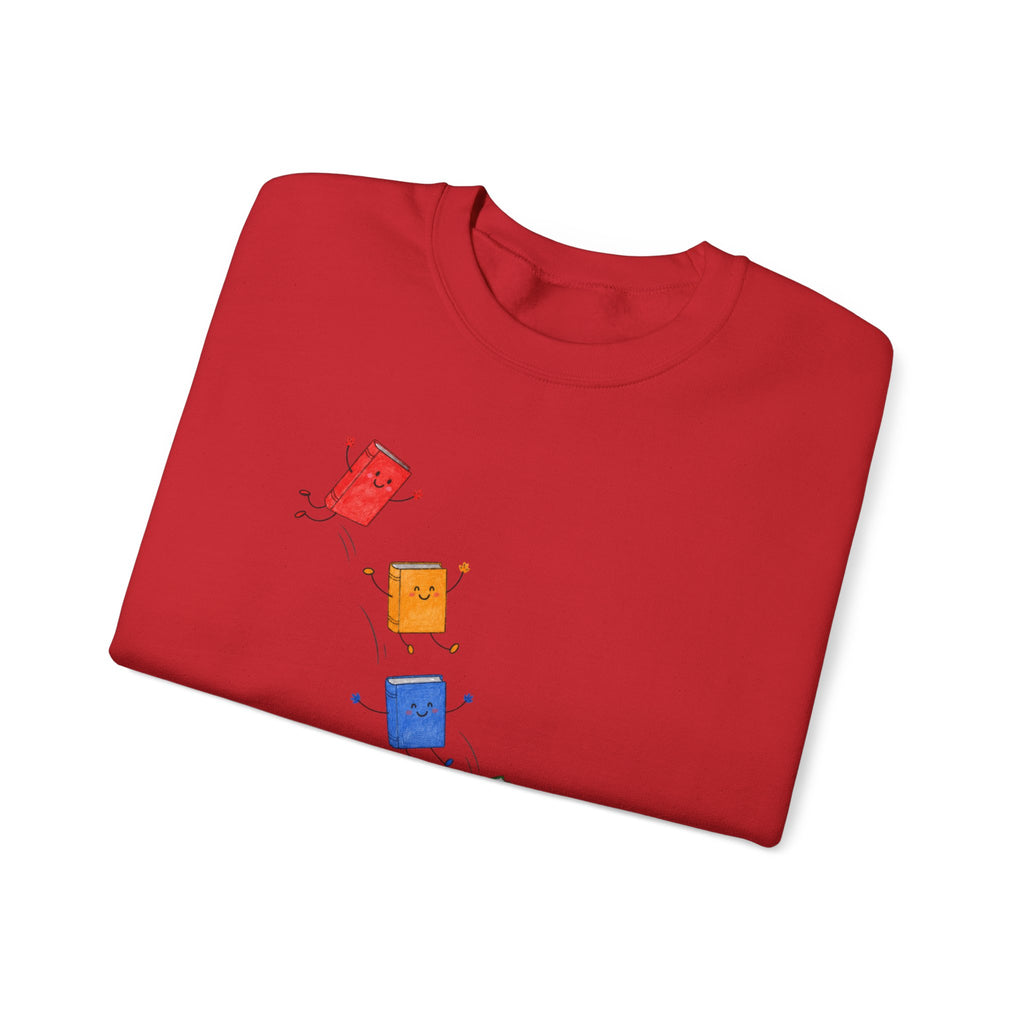 Teacher Backpack and Falling Books Crewneck Sweatshirt — Cute School Supplies Graphic