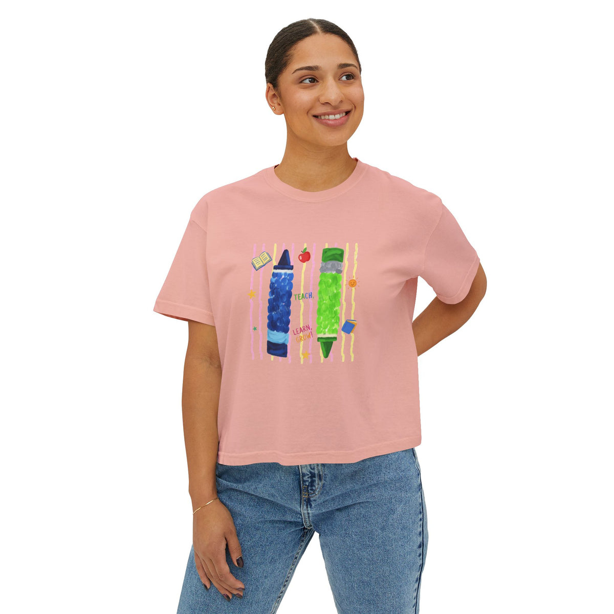 Boxy Tee — Colorful Markers Art Print Women's Cropped T‑Shirt