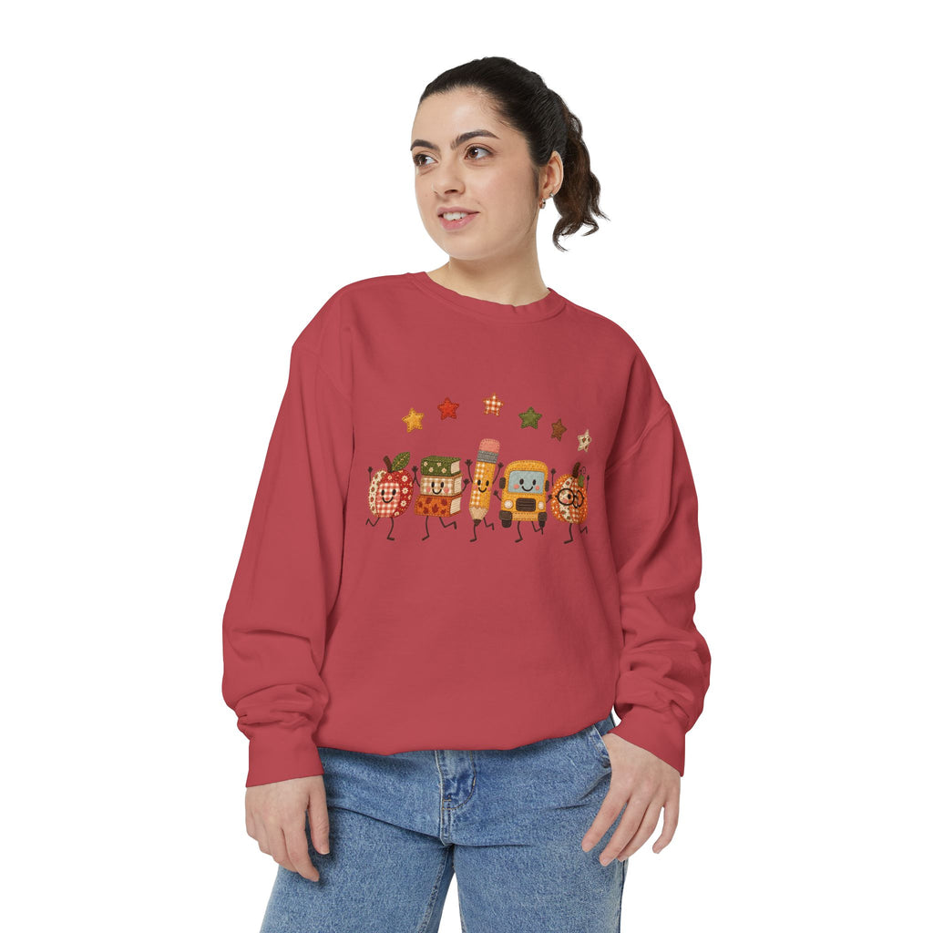 Cute Fall Teacher Characters and Stars Crewneck