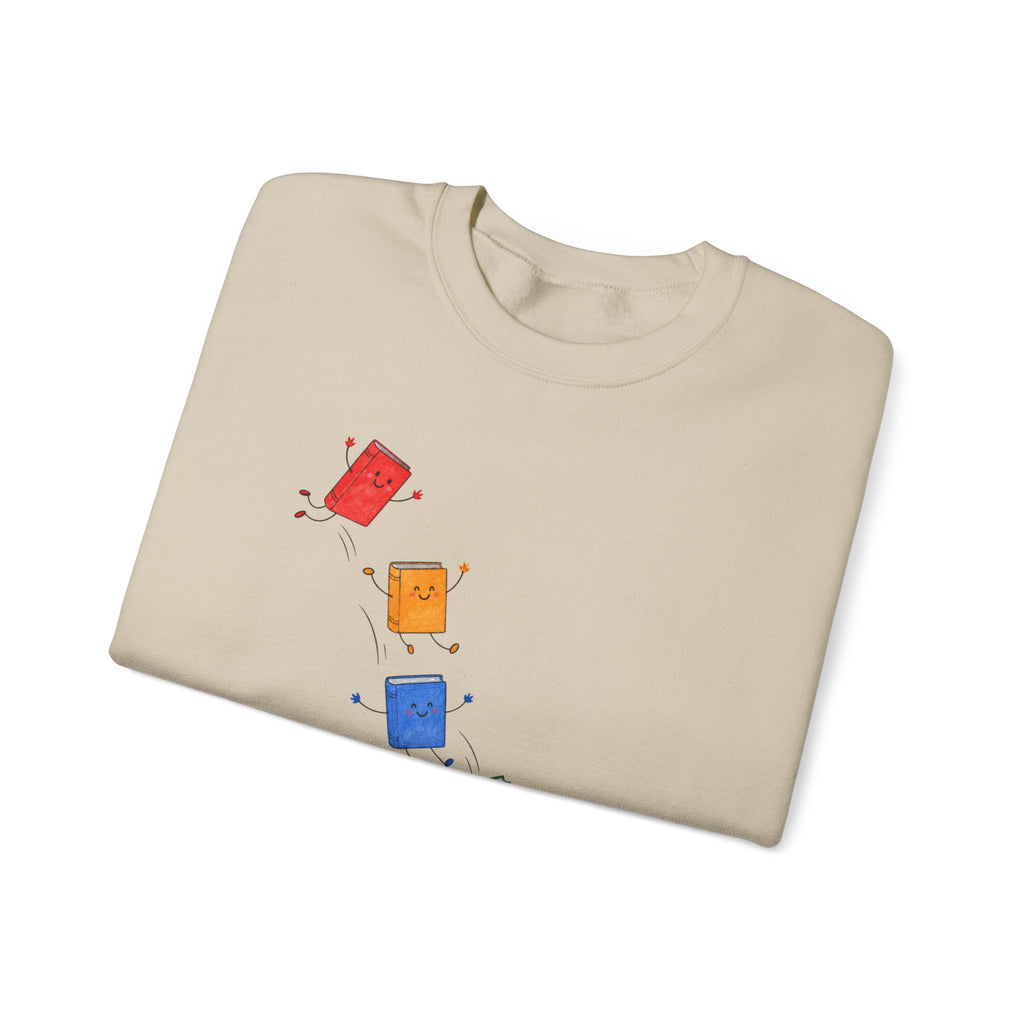 Teacher Backpack and Falling Books Crewneck Sweatshirt — Cute School Supplies Graphic