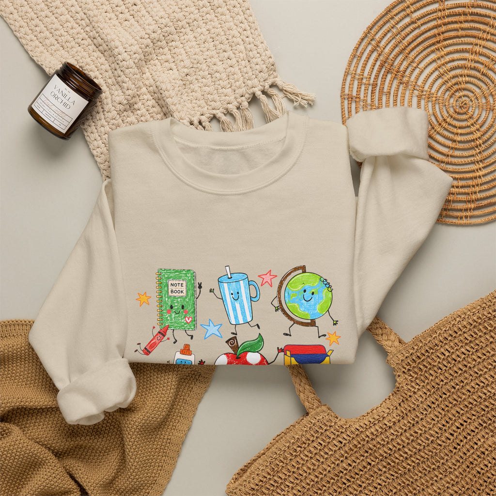 Teacher Crewneck Sweatshirt – Cute School Supplies Graphic