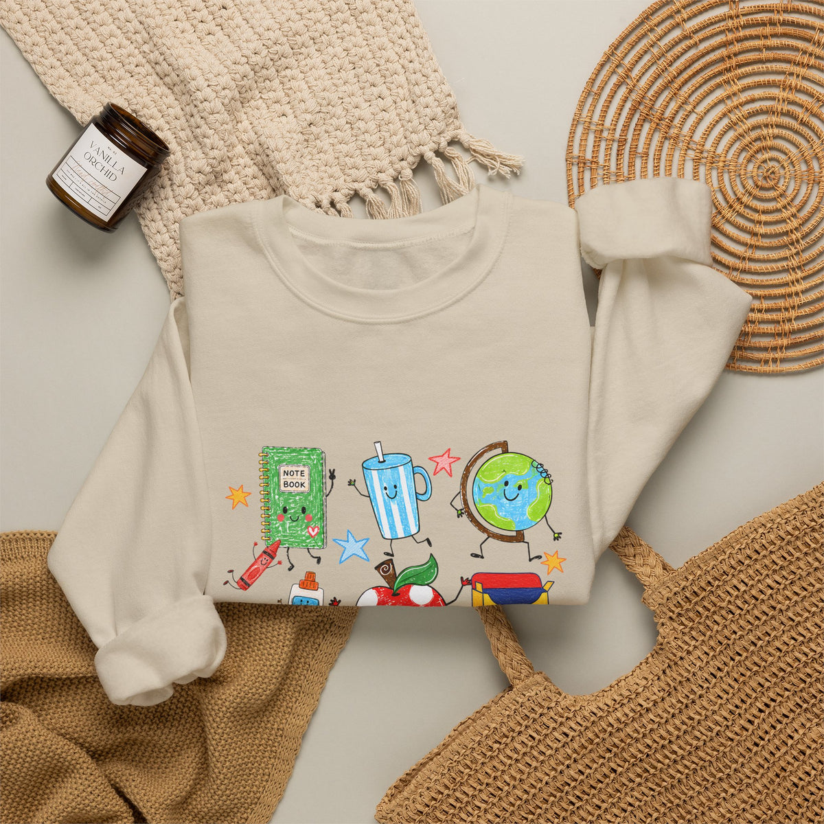 Teacher Crewneck Sweatshirt – Cute School Supplies Graphic