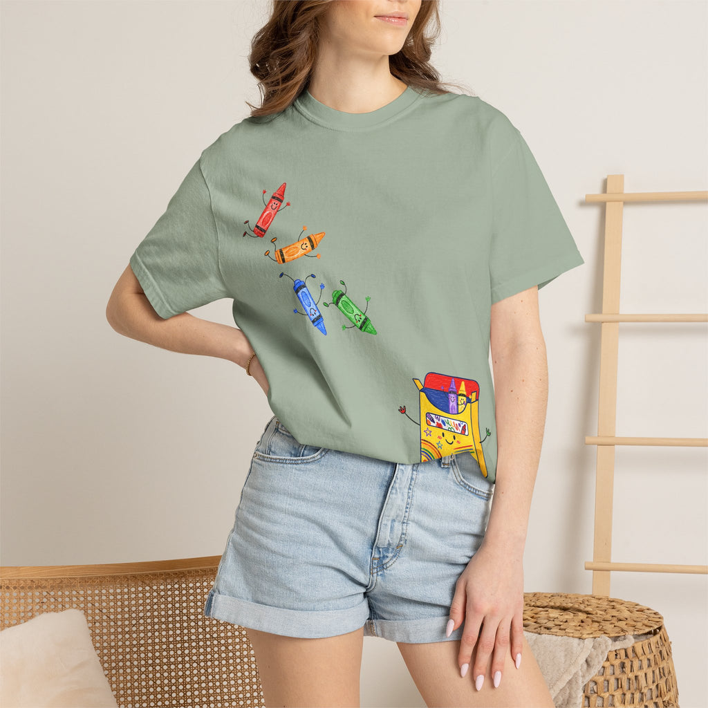 Teacher Crayon Box T-Shirt — Cute Retro Crayon Cartoon Tee