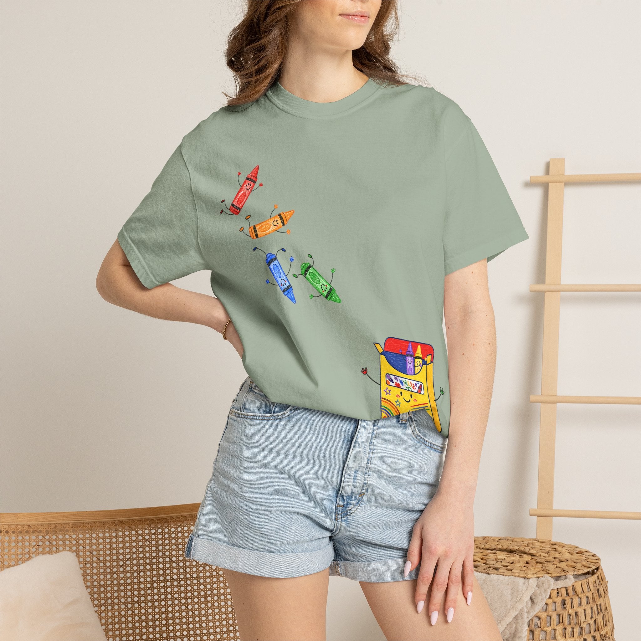 Teacher Crayon Box T-Shirt — Cute Retro Crayon Cartoon Tee