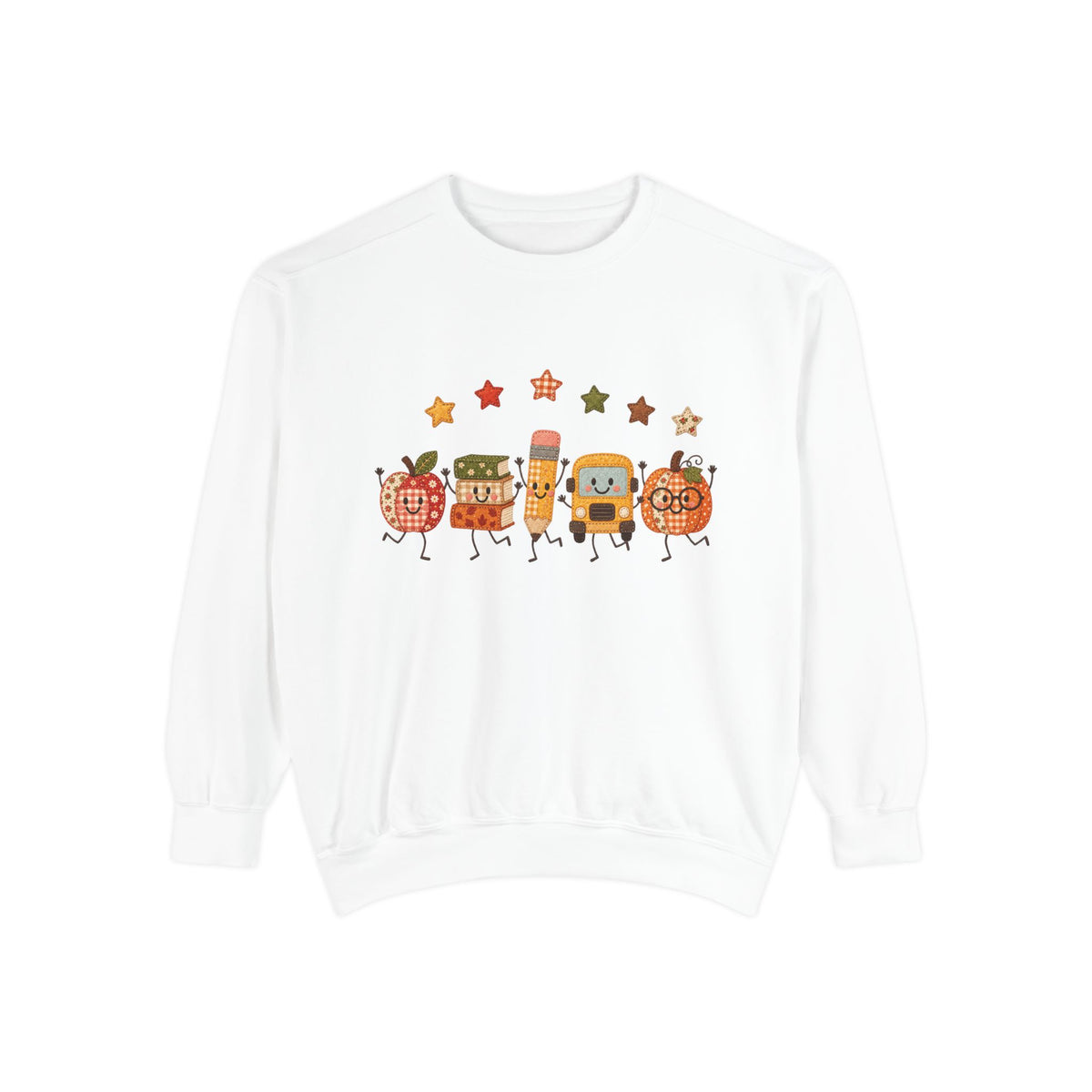 Cute Fall Teacher Characters and Stars Crewneck