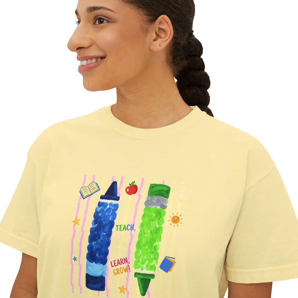 Boxy Tee — Colorful Markers Art Print Women's Cropped T‑Shirt