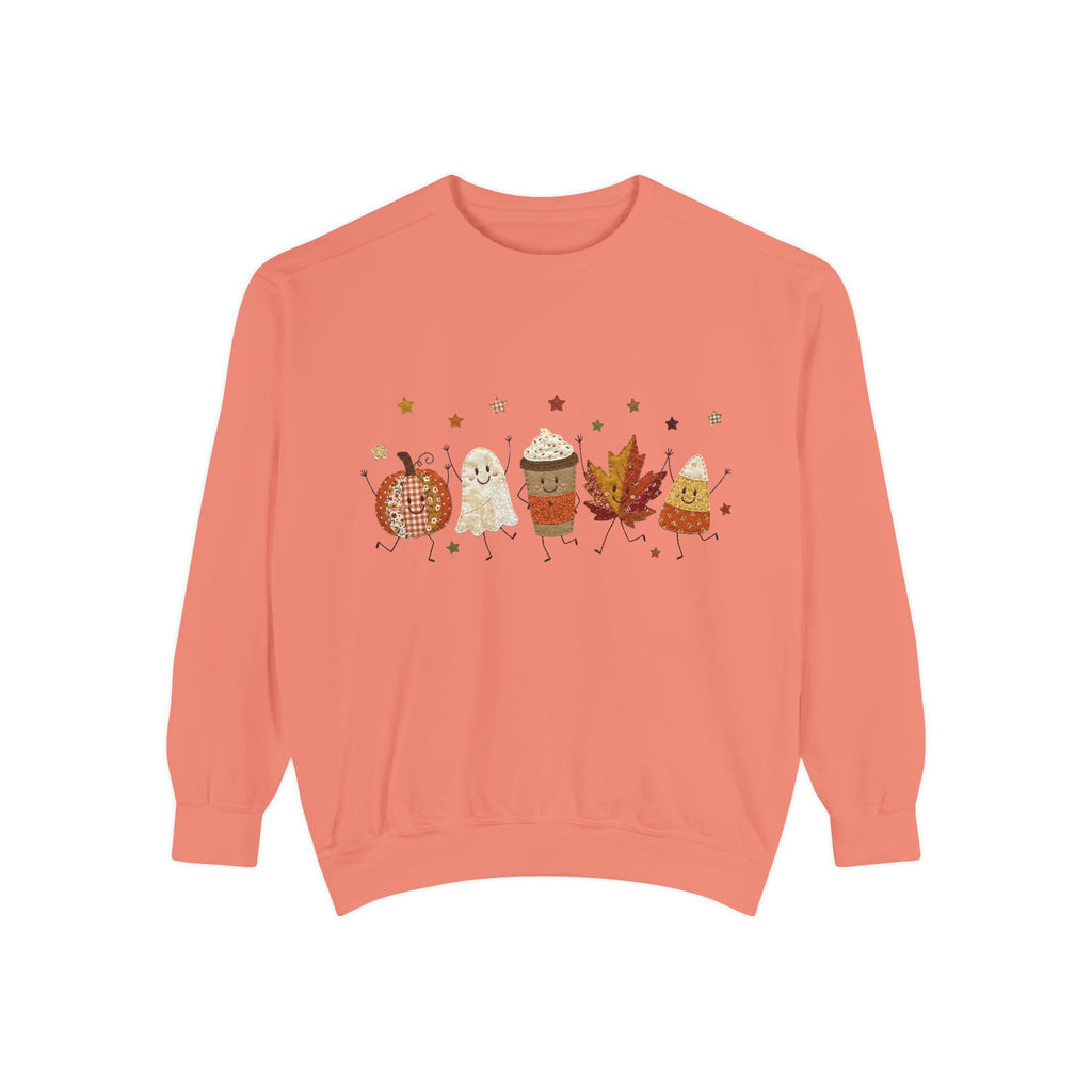 Fall Character Sweatshirt — Cute Autumn Pumpkin, Leaf & Coffee Graphic Crewneck