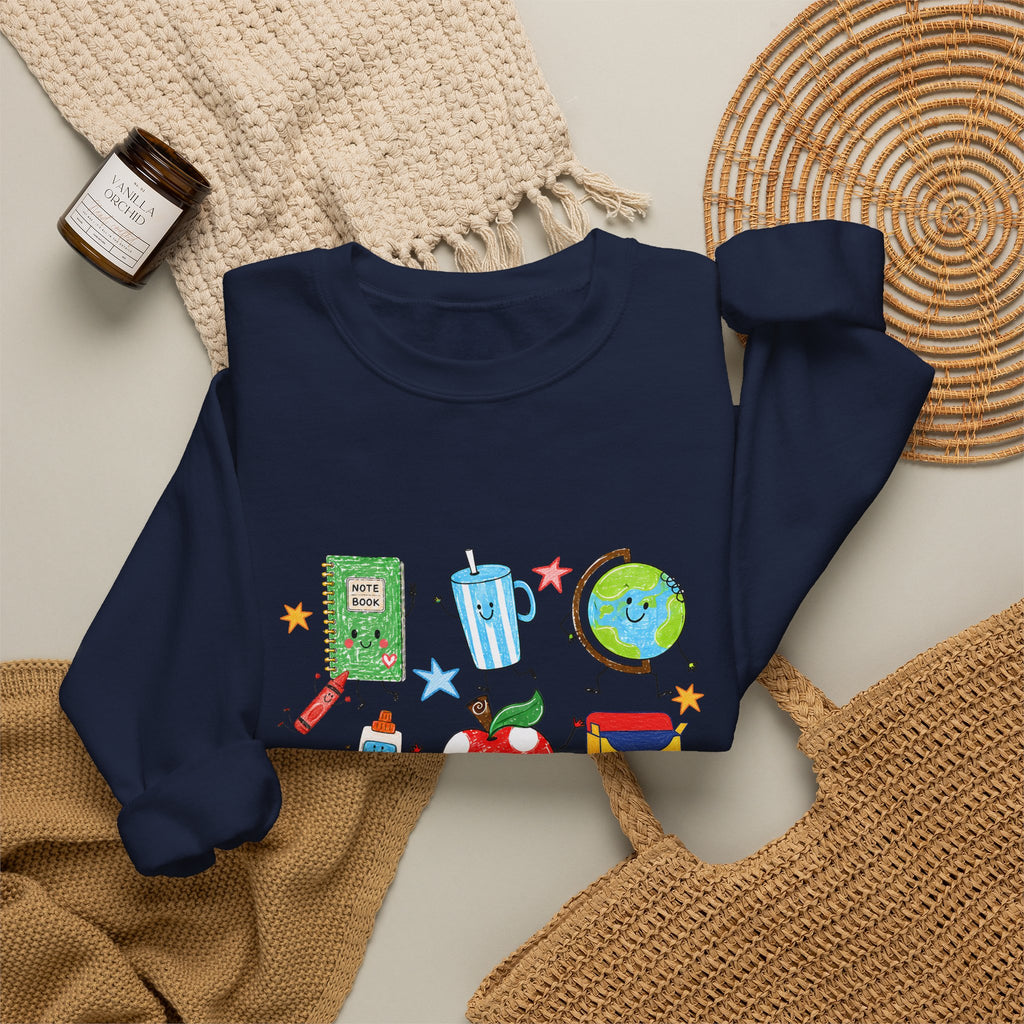 Teacher Crewneck Sweatshirt – Cute School Supplies Graphic