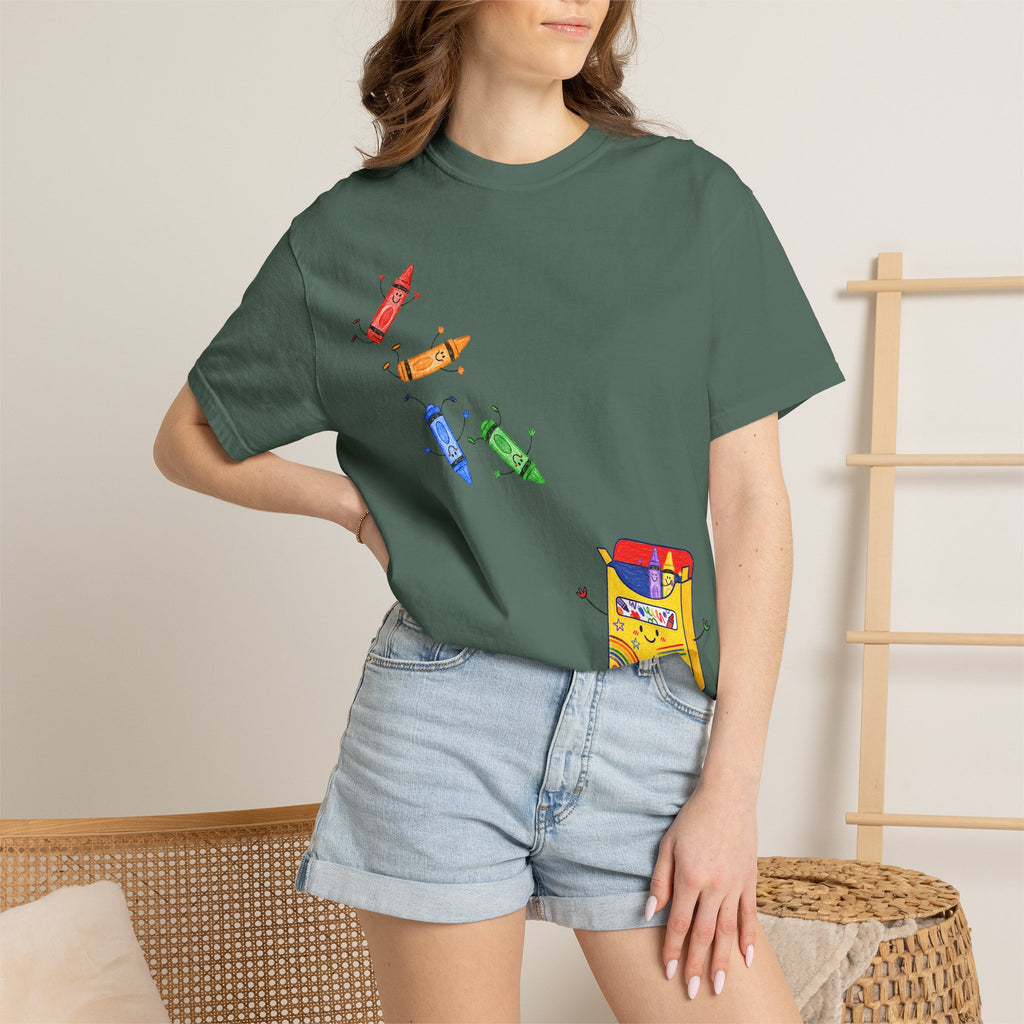 Teacher Crayon Box T-Shirt — Cute Retro Crayon Cartoon Tee