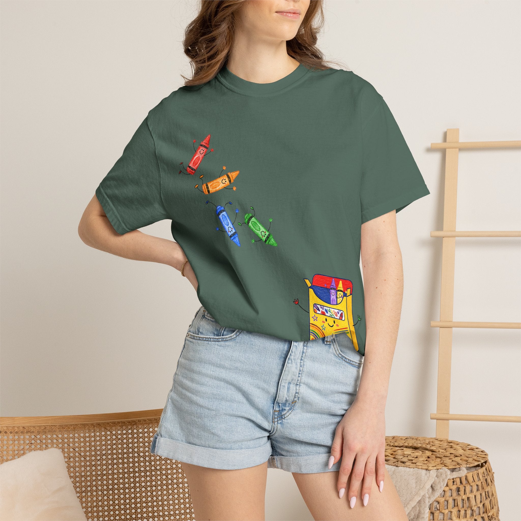 Teacher Crayon Box T-Shirt — Cute Retro Crayon Cartoon Tee