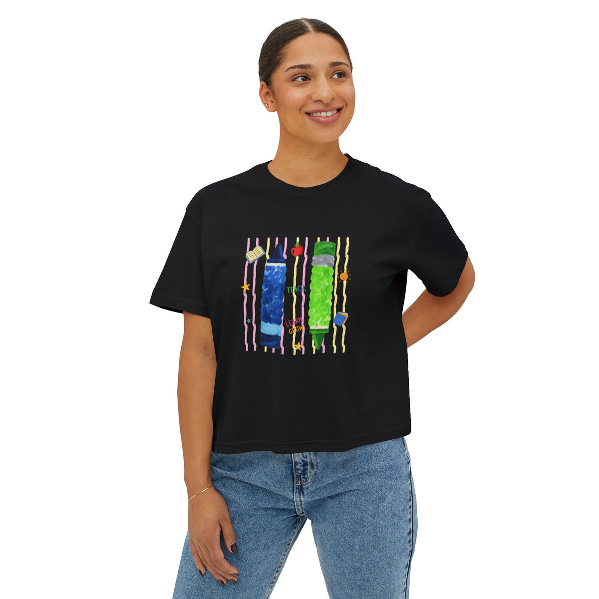 Boxy Tee — Colorful Markers Art Print Women's Cropped T‑Shirt