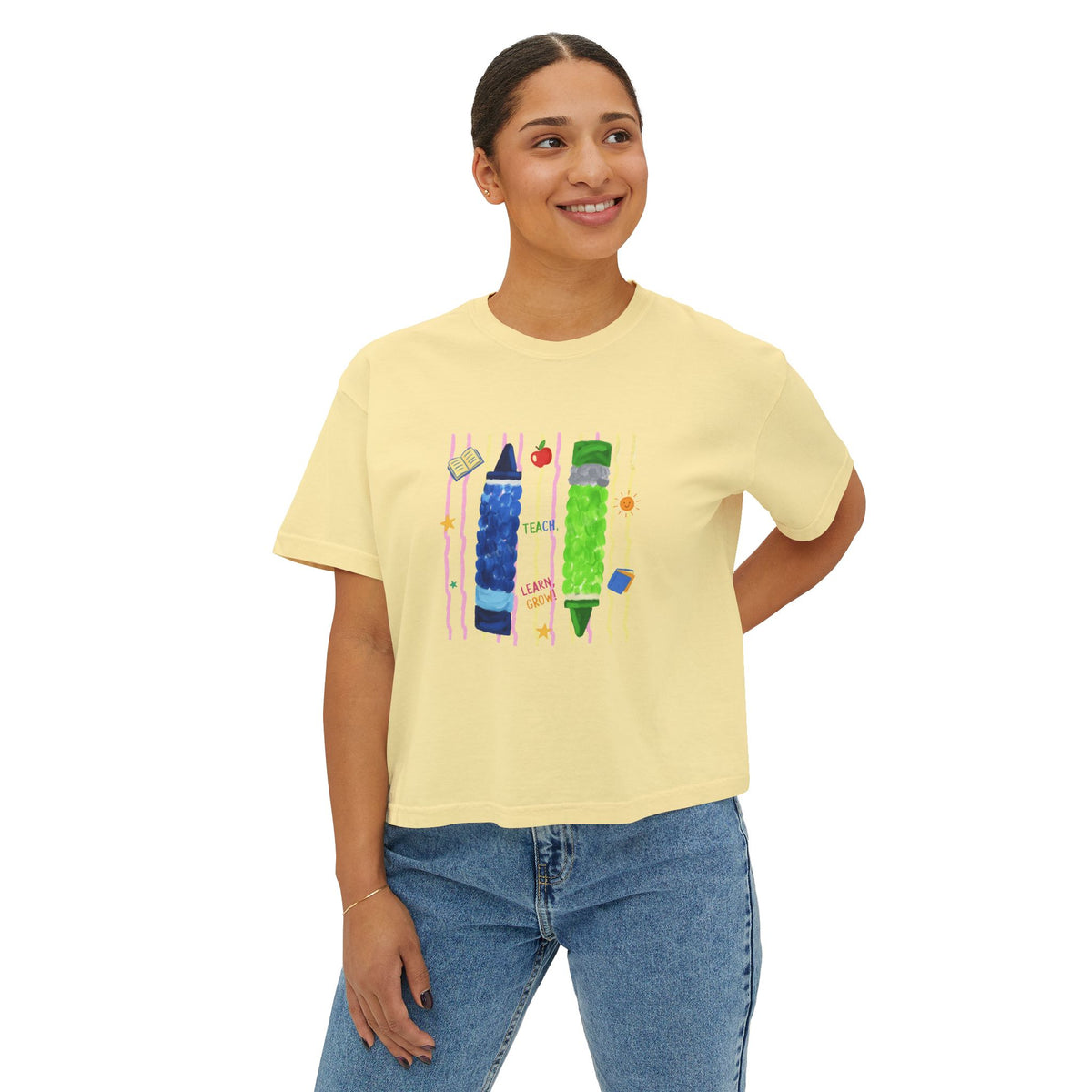 Boxy Tee — Colorful Markers Art Print Women's Cropped T‑Shirt