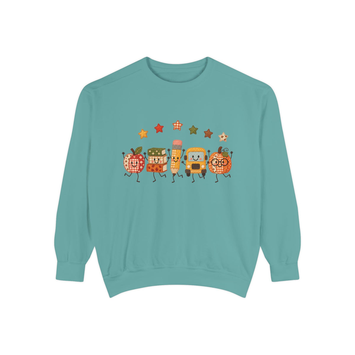 Cute Fall Teacher Characters and Stars Crewneck