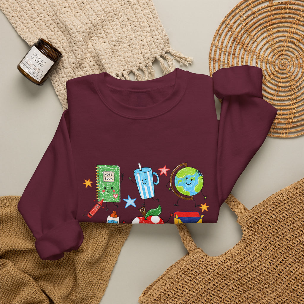Teacher Crewneck Sweatshirt – Cute School Supplies Graphic