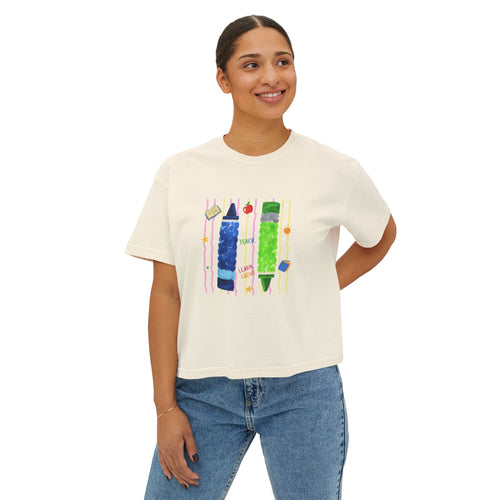 Boxy Tee — Colorful Markers Art Print Women's Cropped T‑Shirt