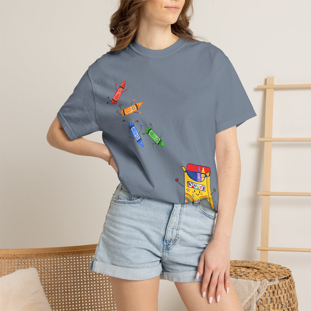 Teacher Crayon Box T-Shirt — Cute Retro Crayon Cartoon Tee