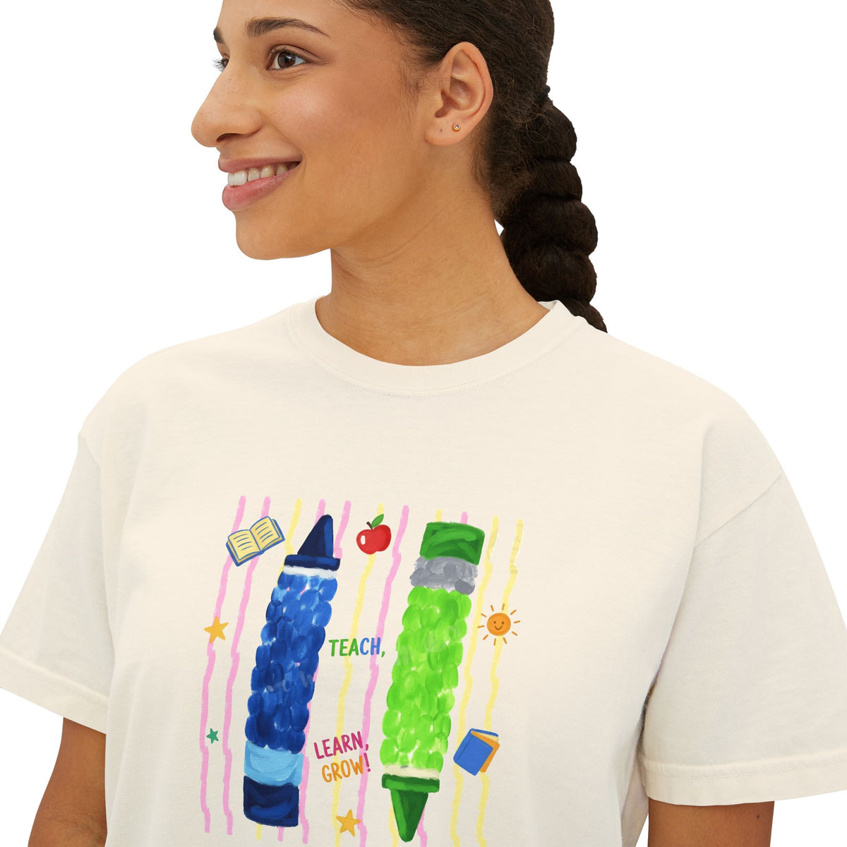 Boxy Tee — Colorful Markers Art Print Women's Cropped T‑Shirt