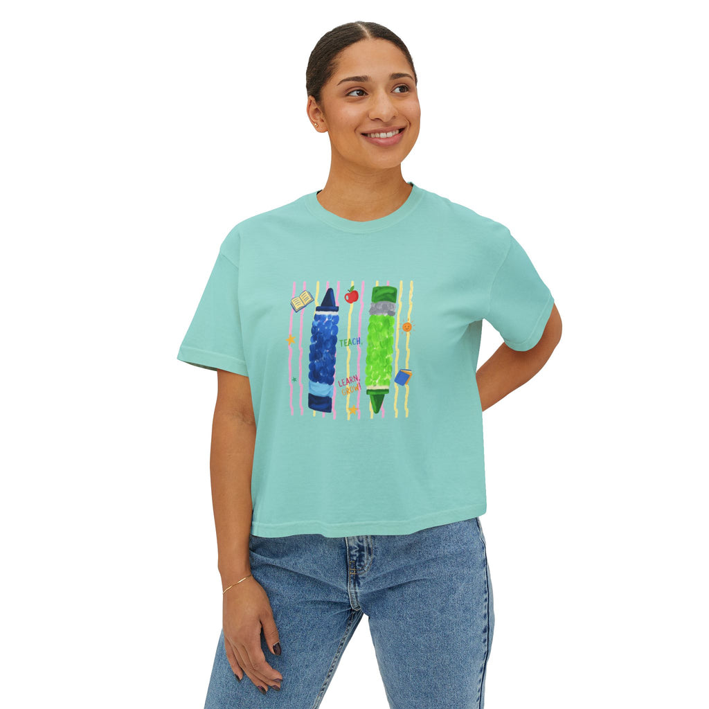 Boxy Tee — Colorful Markers Art Print Women's Cropped T‑Shirt