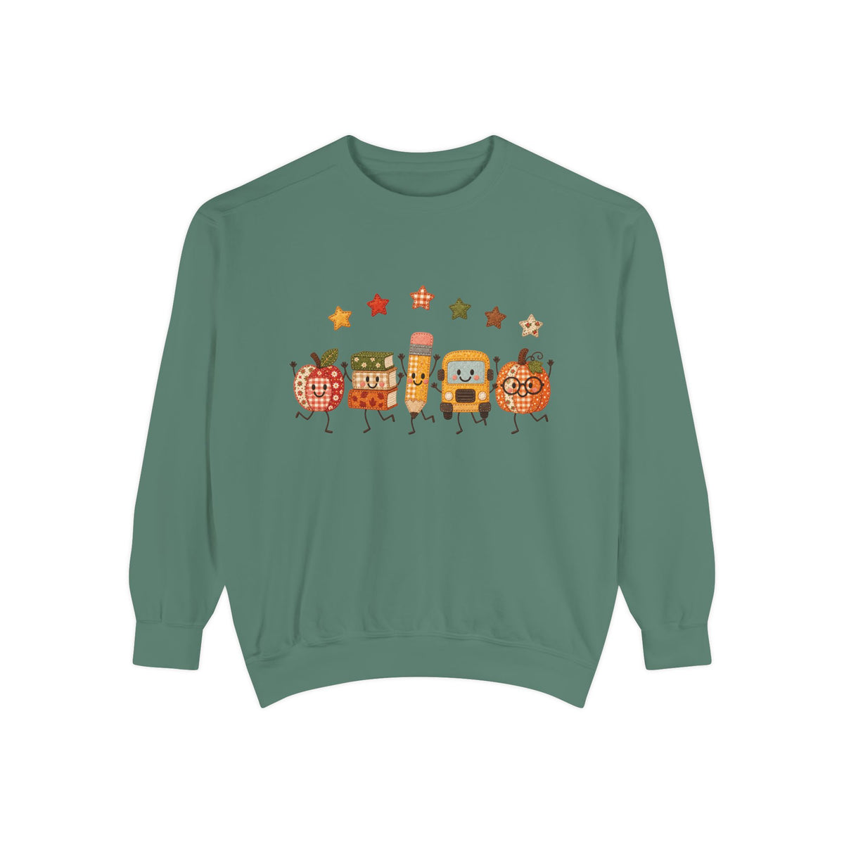 Cute Fall Teacher Characters and Stars Crewneck