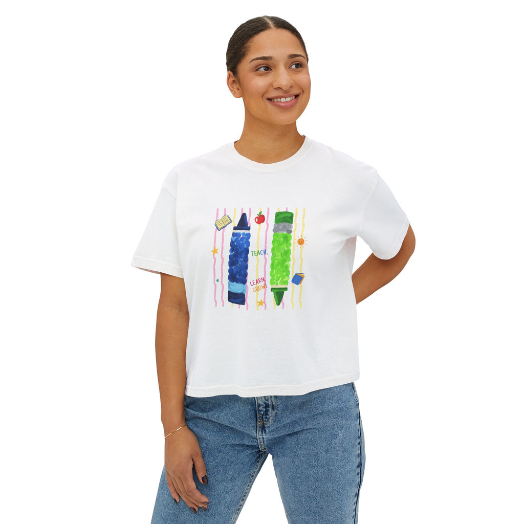 Boxy Tee — Colorful Markers Art Print Women's Cropped T‑Shirt