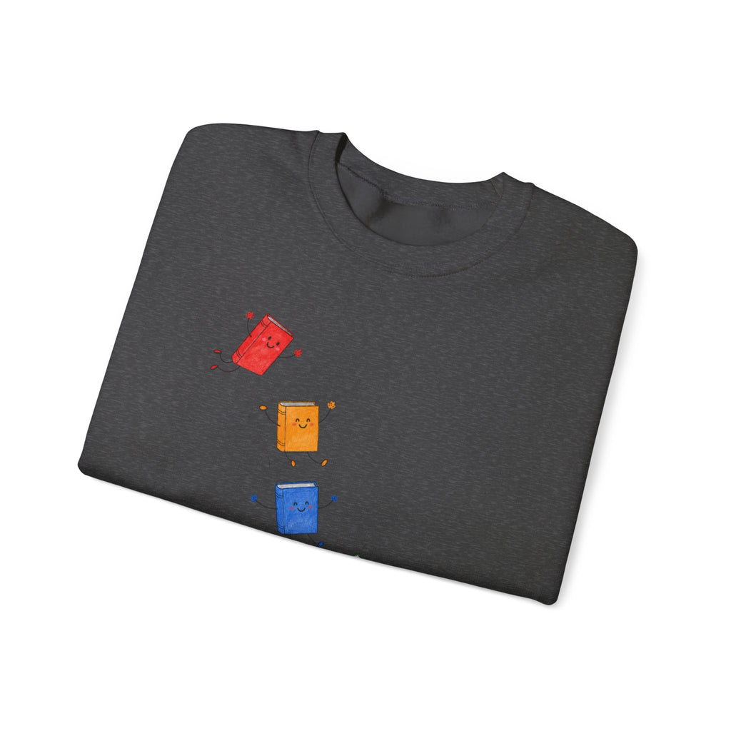 Teacher Backpack and Falling Books Crewneck Sweatshirt — Cute School Supplies Graphic