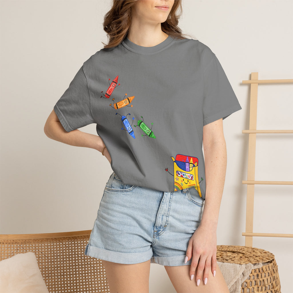 Teacher Crayon Box T-Shirt — Cute Retro Crayon Cartoon Tee