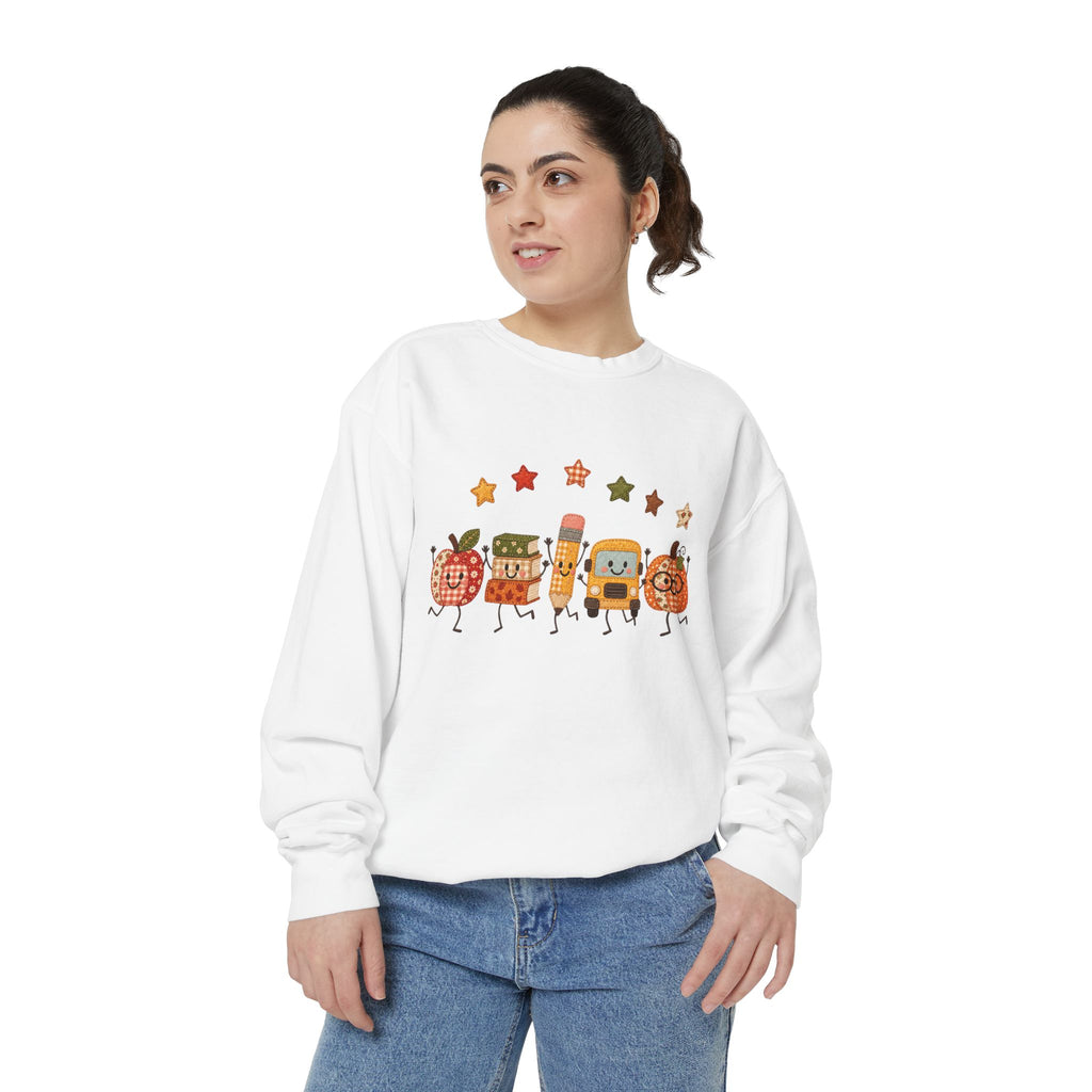 Cute Fall Teacher Characters and Stars Crewneck