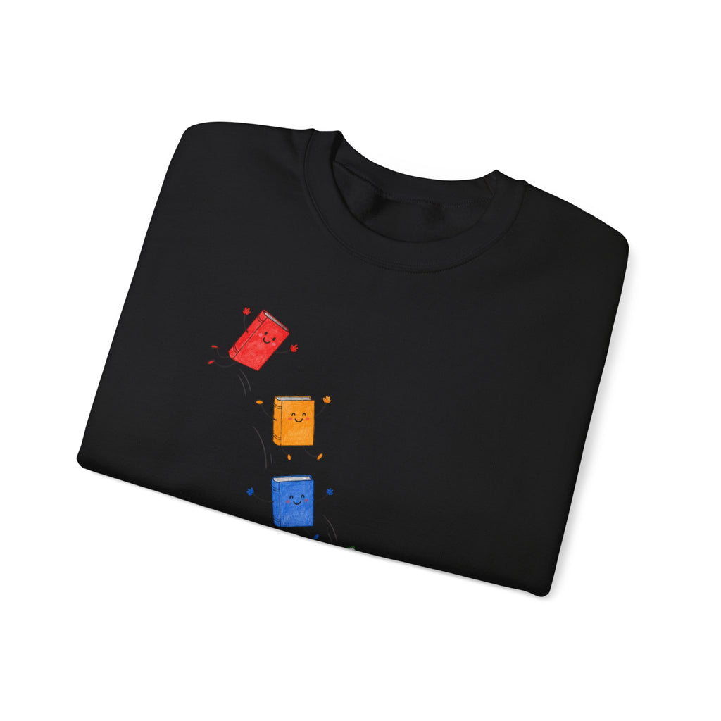 Teacher Backpack and Falling Books Crewneck Sweatshirt — Cute School Supplies Graphic