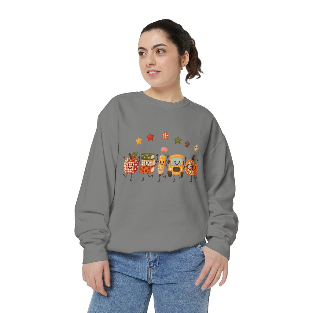 Cute Fall Teacher Characters and Stars Crewneck
