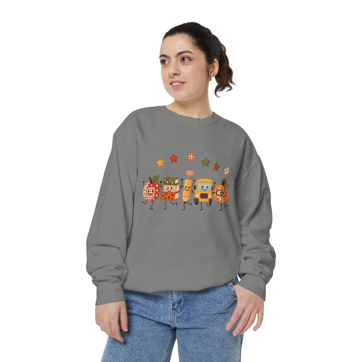 Cute Fall Teacher Characters and Stars Crewneck