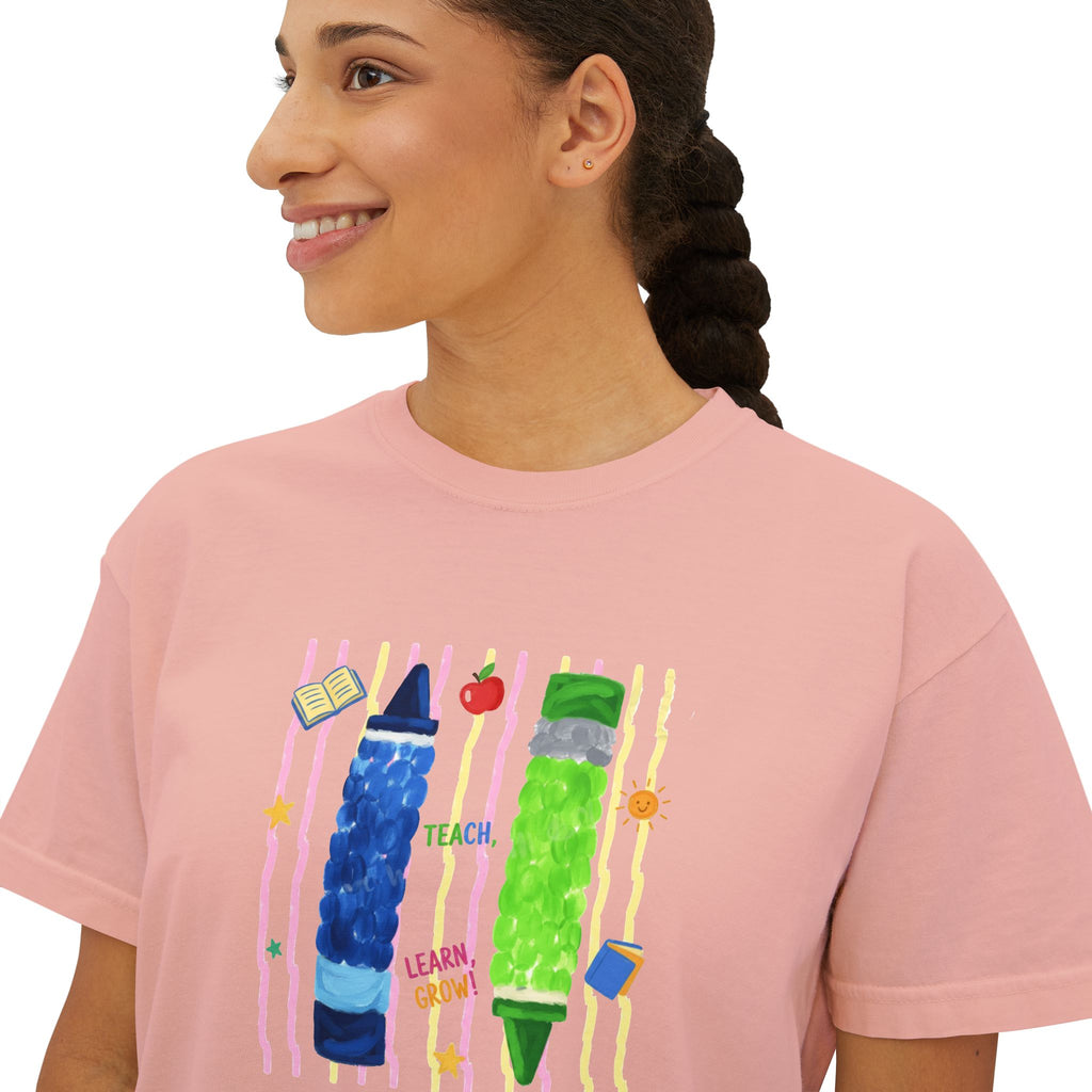 Boxy Tee — Colorful Markers Art Print Women's Cropped T‑Shirt