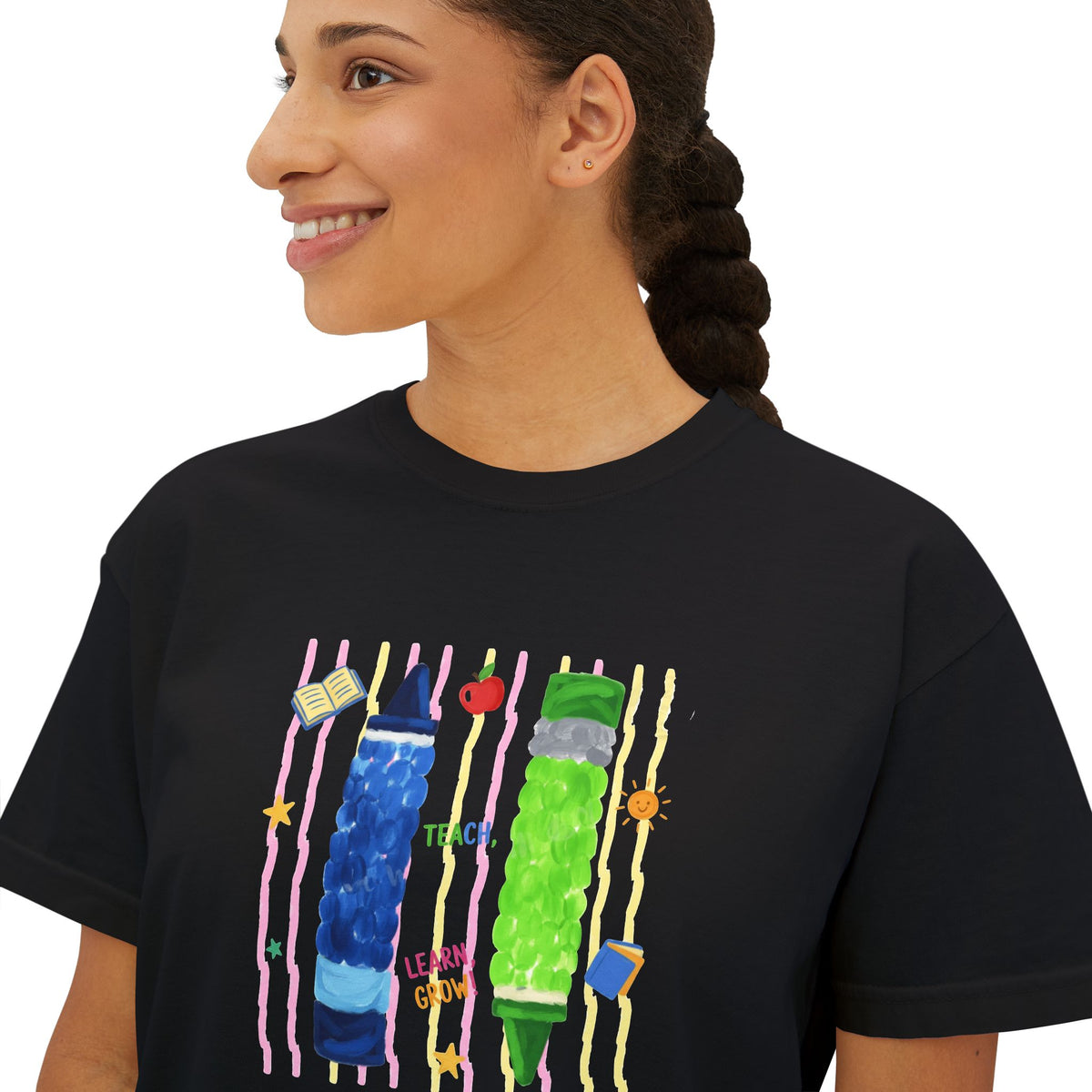 Boxy Tee — Colorful Markers Art Print Women's Cropped T‑Shirt