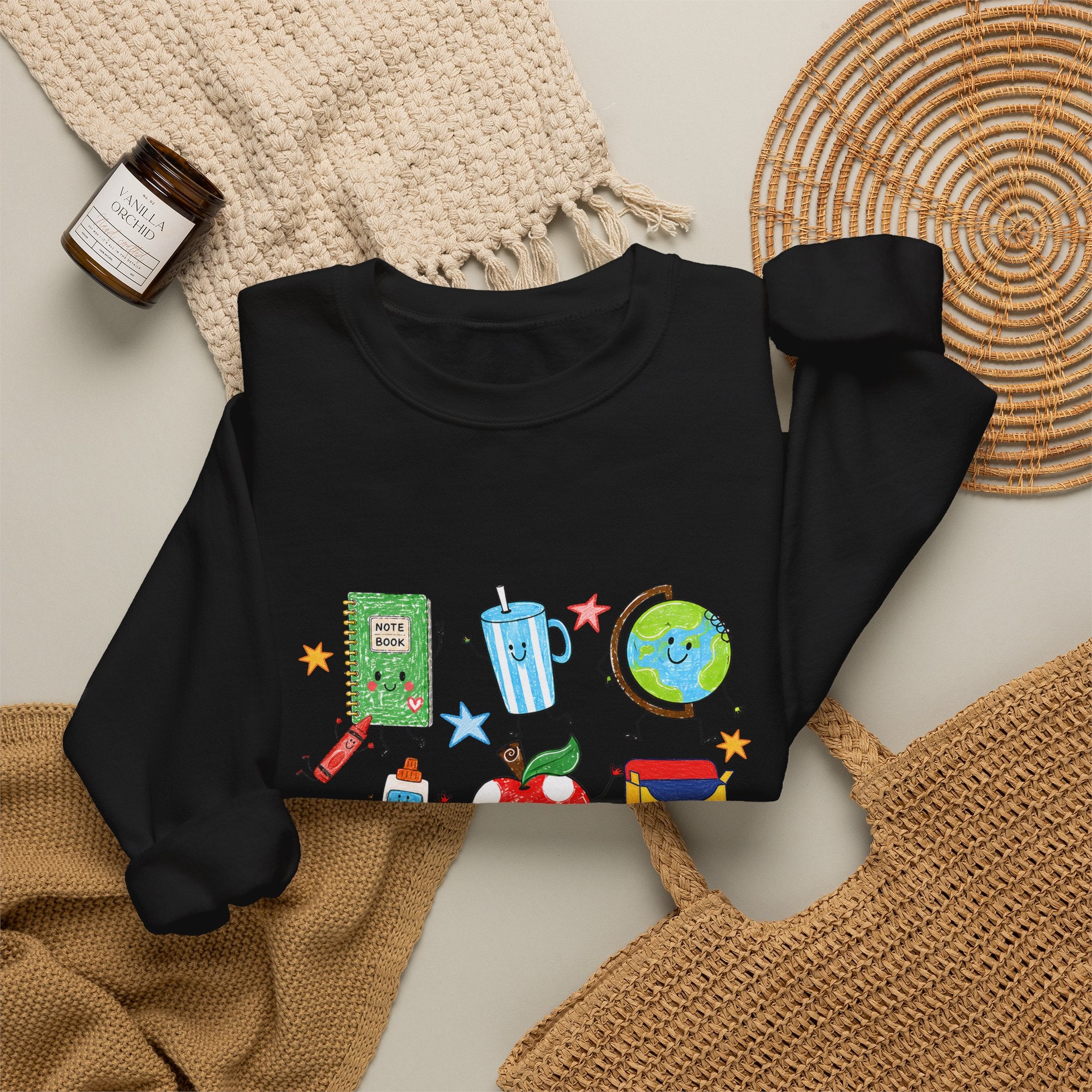 Teacher Crewneck Sweatshirt – Cute School Supplies Graphic