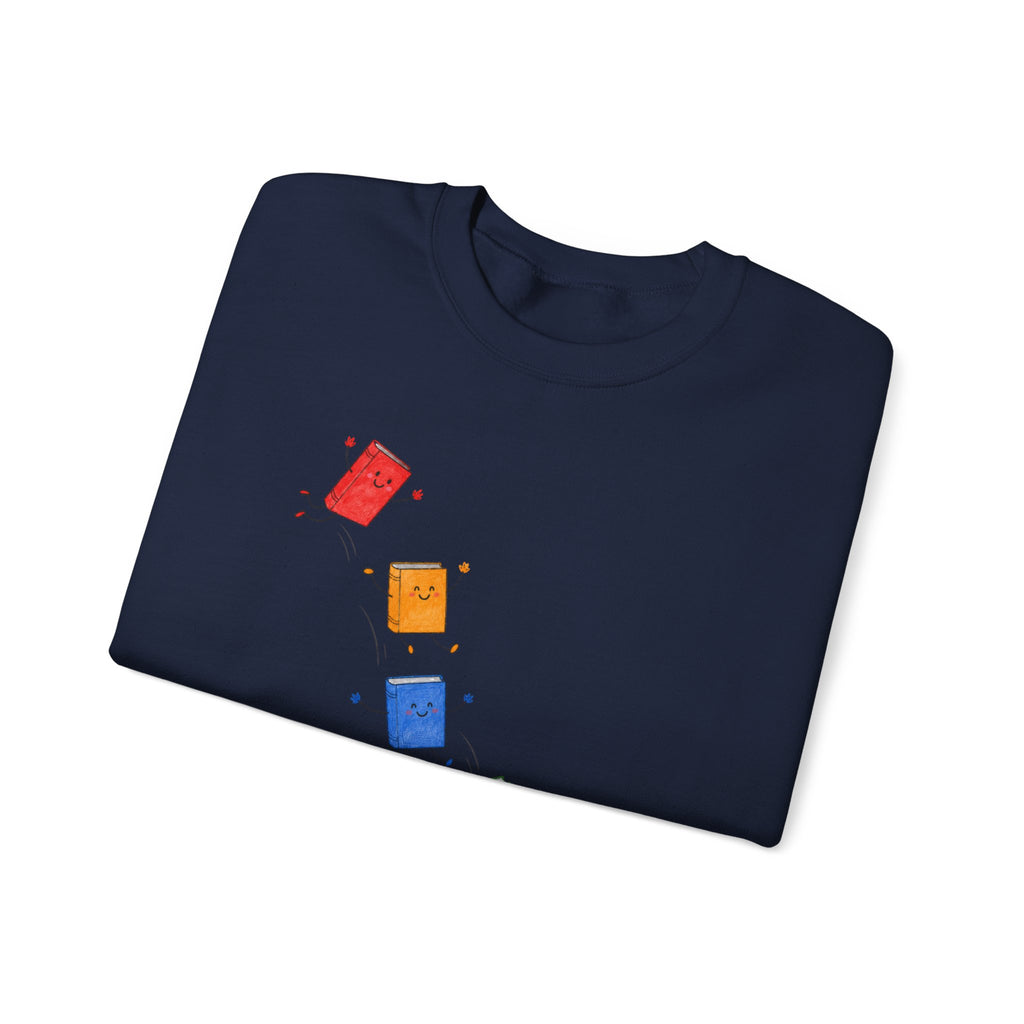 Teacher Backpack and Falling Books Crewneck Sweatshirt — Cute School Supplies Graphic
