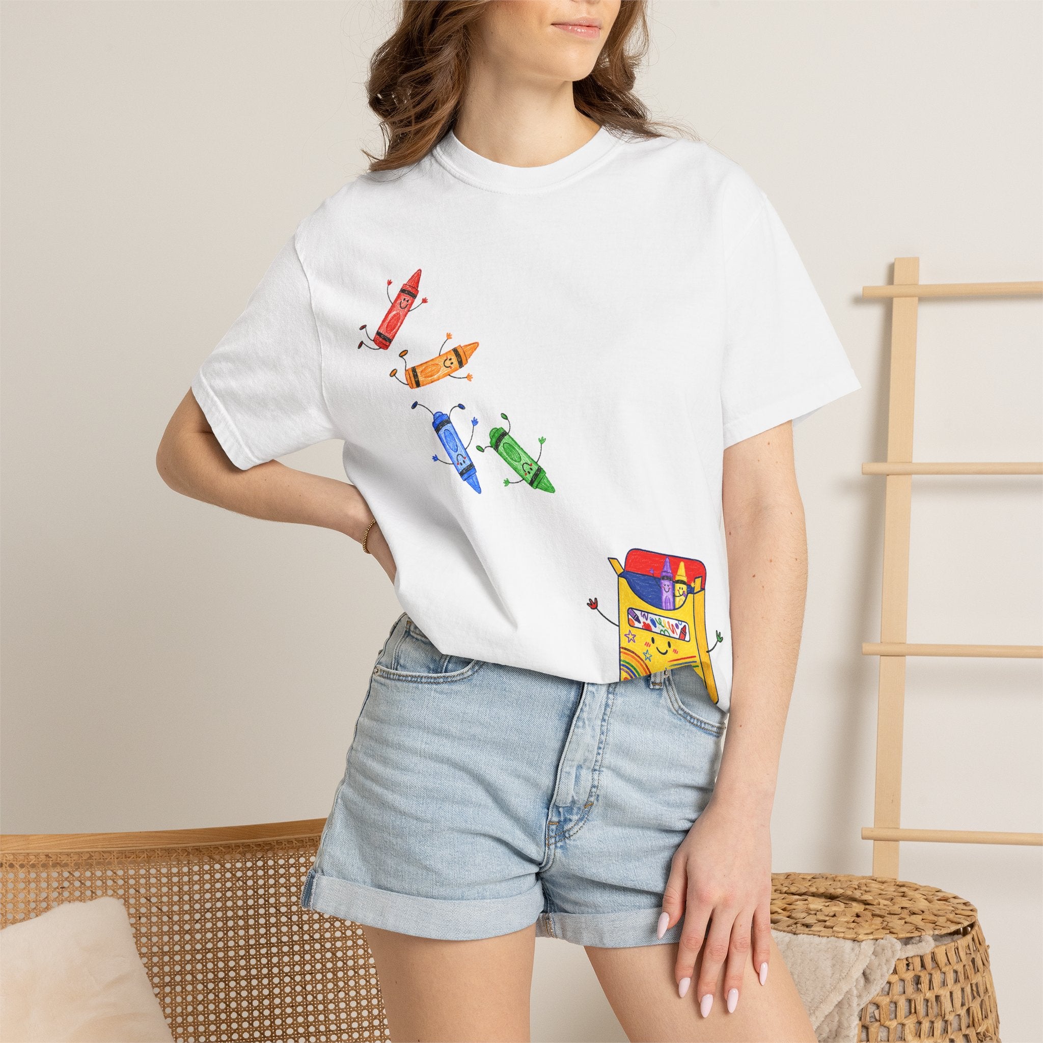 Teacher Crayon Box T-Shirt — Cute Retro Crayon Cartoon Tee