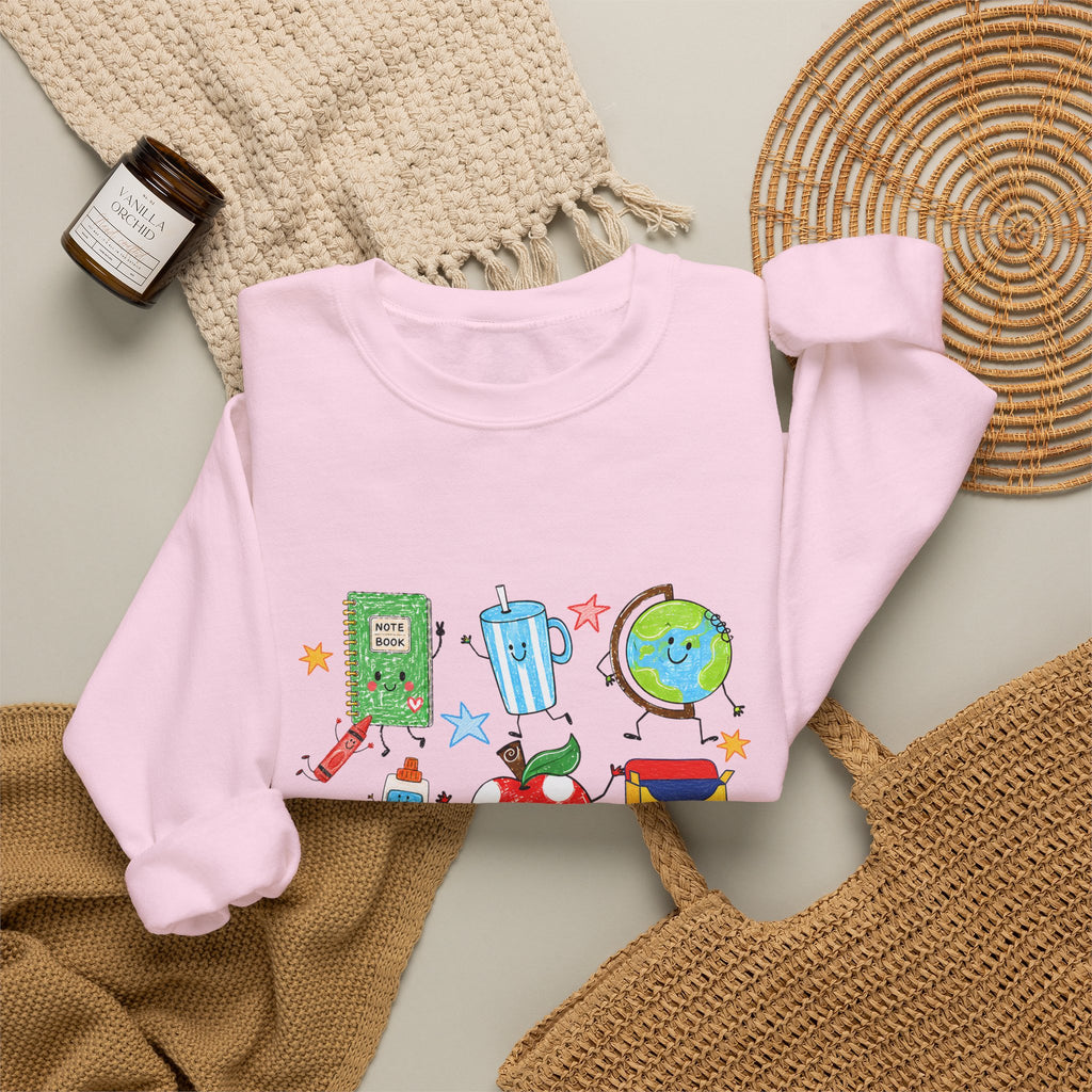 Teacher Crewneck Sweatshirt – Cute School Supplies Graphic