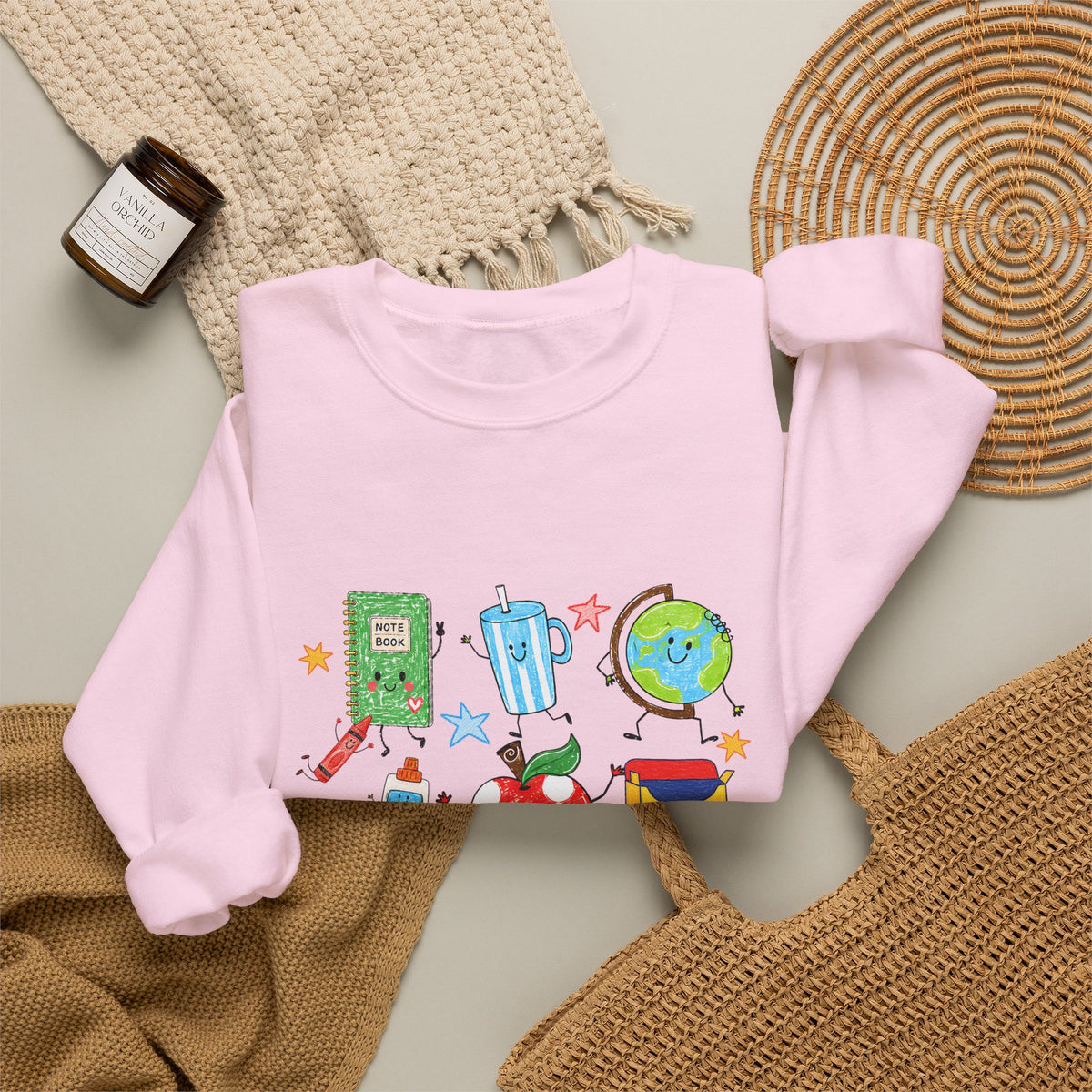 Teacher Crewneck Sweatshirt – Cute School Supplies Graphic