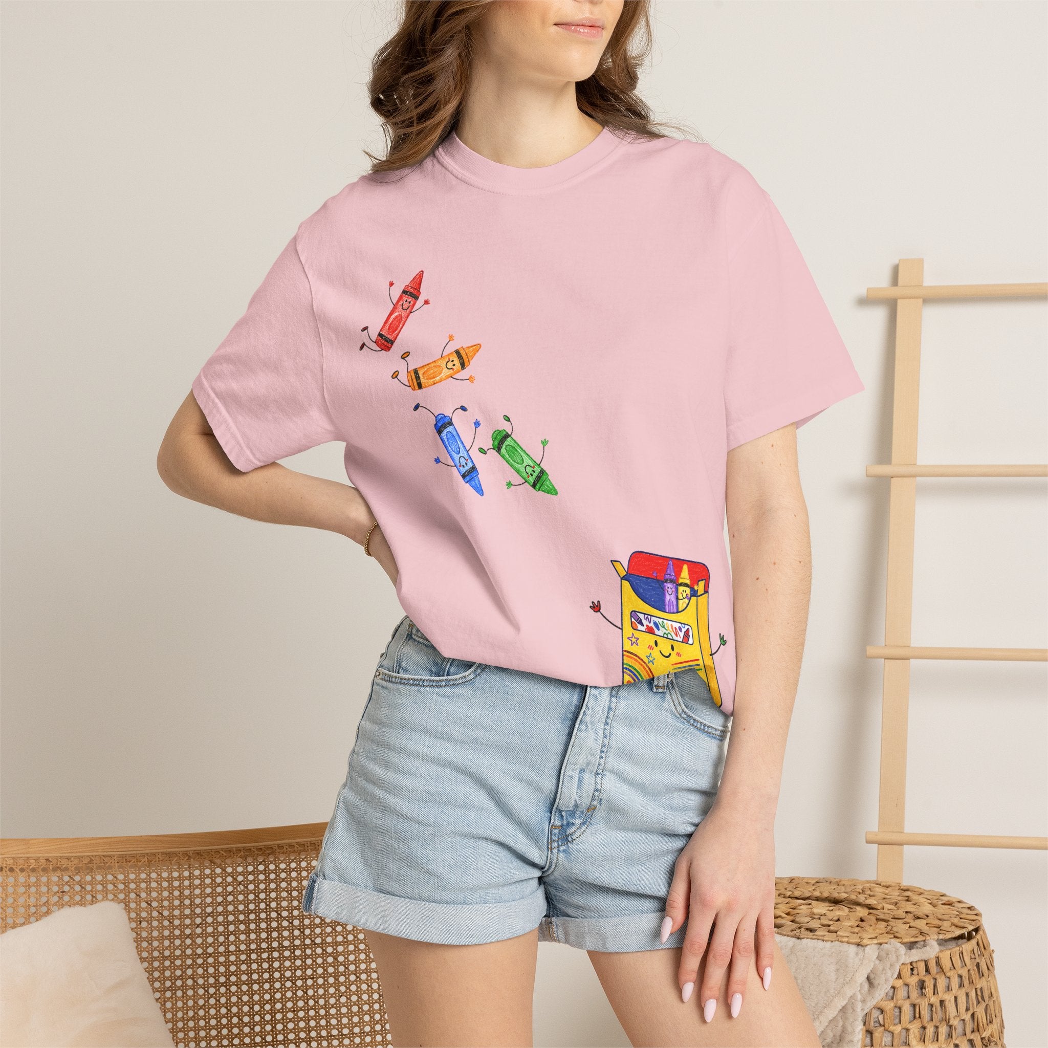 Teacher Crayon Box T-Shirt — Cute Retro Crayon Cartoon Tee