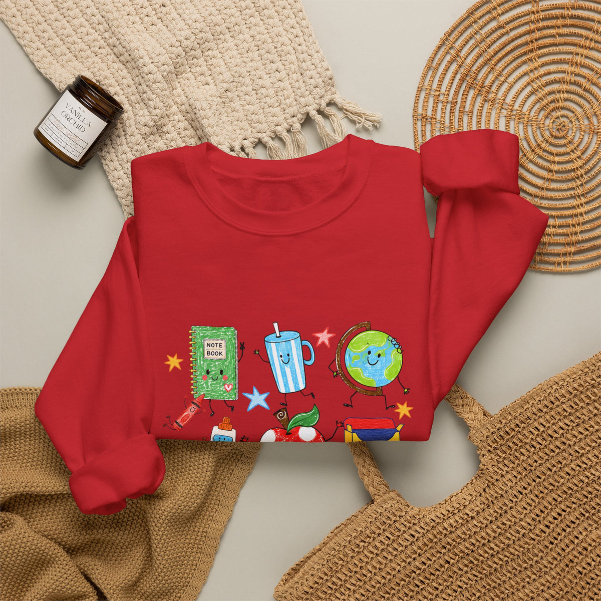 Teacher Crewneck Sweatshirt – Cute School Supplies Graphic