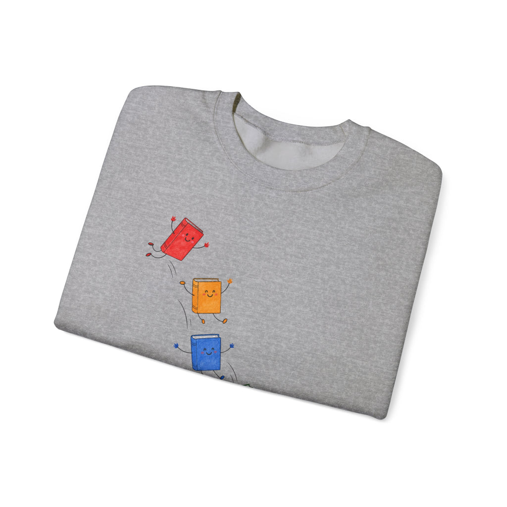 Teacher Backpack and Falling Books Crewneck Sweatshirt — Cute School Supplies Graphic
