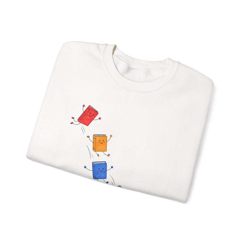 Teacher Backpack and Falling Books Crewneck Sweatshirt — Cute School Supplies Graphic