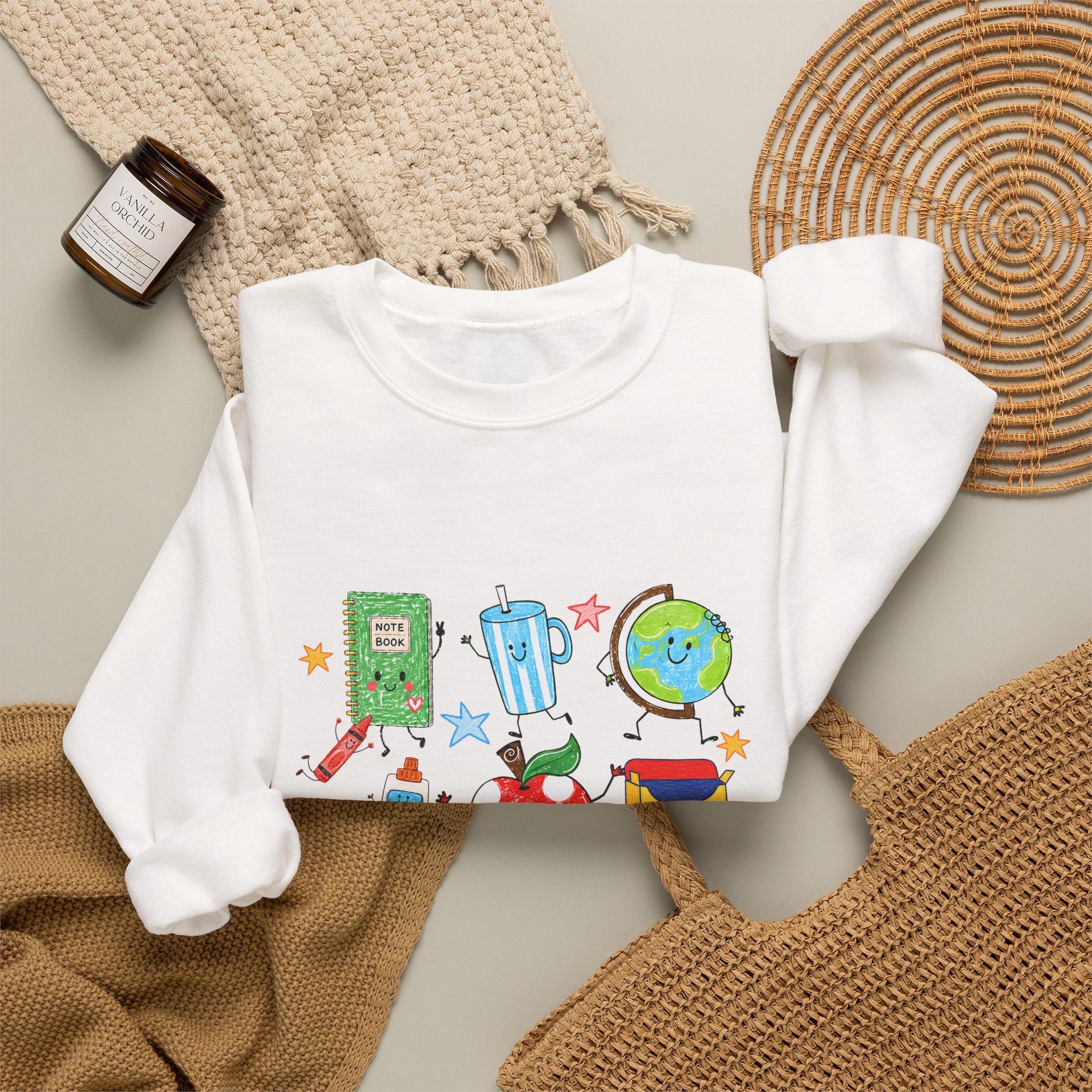 Teacher Crewneck Sweatshirt – Cute School Supplies Graphic