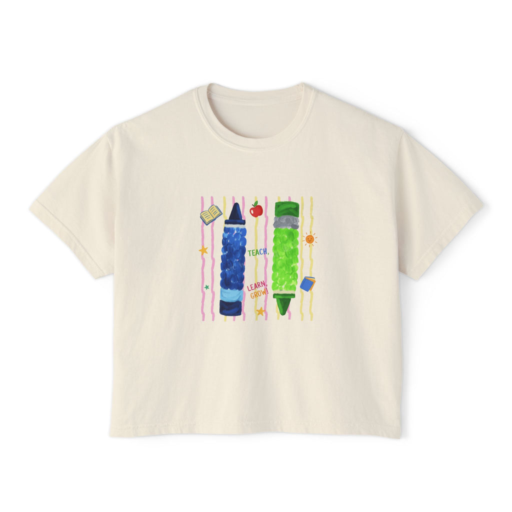 Boxy Tee — Colorful Markers Art Print Women's Cropped T‑Shirt
