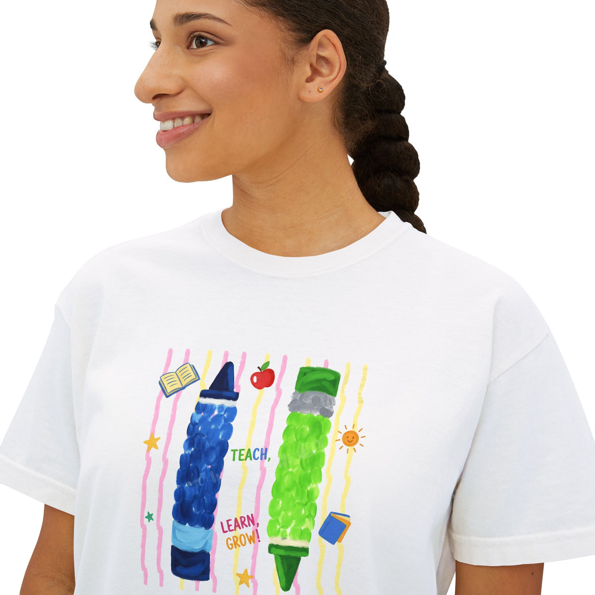 Boxy Tee — Colorful Markers Art Print Women's Cropped T‑Shirt